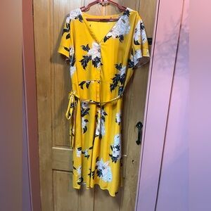 Loft Tie Waist Floral Button Down Dress